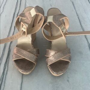 Stuart Weitzman Tan Wedge Sandals with Ankle Strap